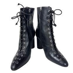 Zara Laced Front Heeled Ankle Pointed Boots Size 36 Black Leather New with Tags