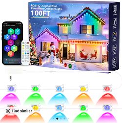100ft Permanent Outdoor Decorative Light Fixtures -Waterproof LED RGB+IC Landscape Lighting, Smart App & Remote Control. DIY Scene Modes, Music-Svnc G