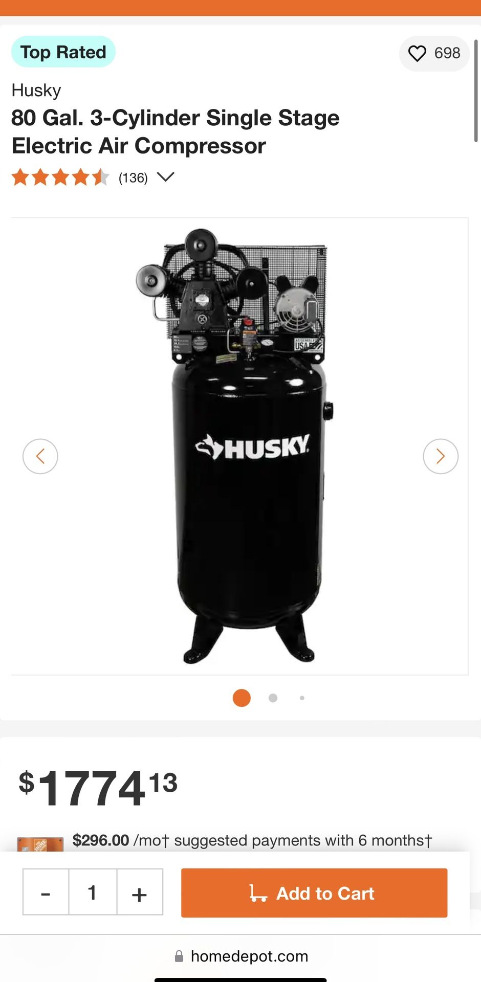 Air Compresor 80 Gal 3 Cylinder