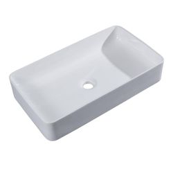 24" White Rectangular Vessel Sink for Bathroom – Modern Above-Counter Porcelain Ceramic Lavatory Vanity Sink Basin, Easy to Install with U.S. Standard
