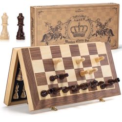 NEW ASNEY Upgraded Magnetic Chess Set, 15" Tournament Staunton Wooden Chess Board Game Set with Magnets, Crafted Chesspiece ans Storage Slots for Kids