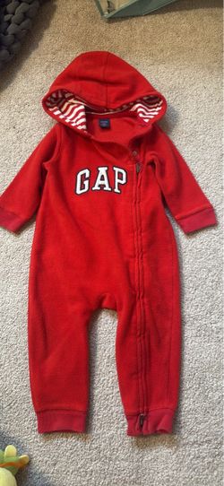 Baby Gap Logo One Piece Fleece Romper Hoodie red 12-18 months