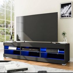 57.1 in. Black TV Stand with 6 Open Layers  - RBG LED Backlights 