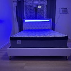 Queen Bed Platform Bed W/ Built-In LED Lights/mattress Included. 💢 Cama Queen Size Con Luz Led / Colchon Incluido