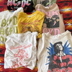 Rock & Roll Shirts Used Kids Sizes L (8) And Xl ( 12-14) Pink Floyd AC DC Billy Shania Twain 