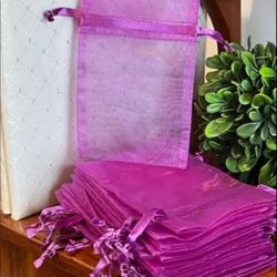 82 ORGANZA fabric sheer gift favor bags - purple pink willow gold
