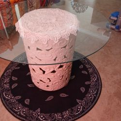 Off-White Ceramic Stool with Removable Glass Top