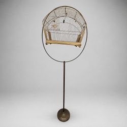 Hendryx No. 229 Antique Brass Stand w/ Vintage Gold Crown Bird Cage 65"
