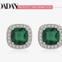 925 Sterling Silver Emerald Sparkly Earrings