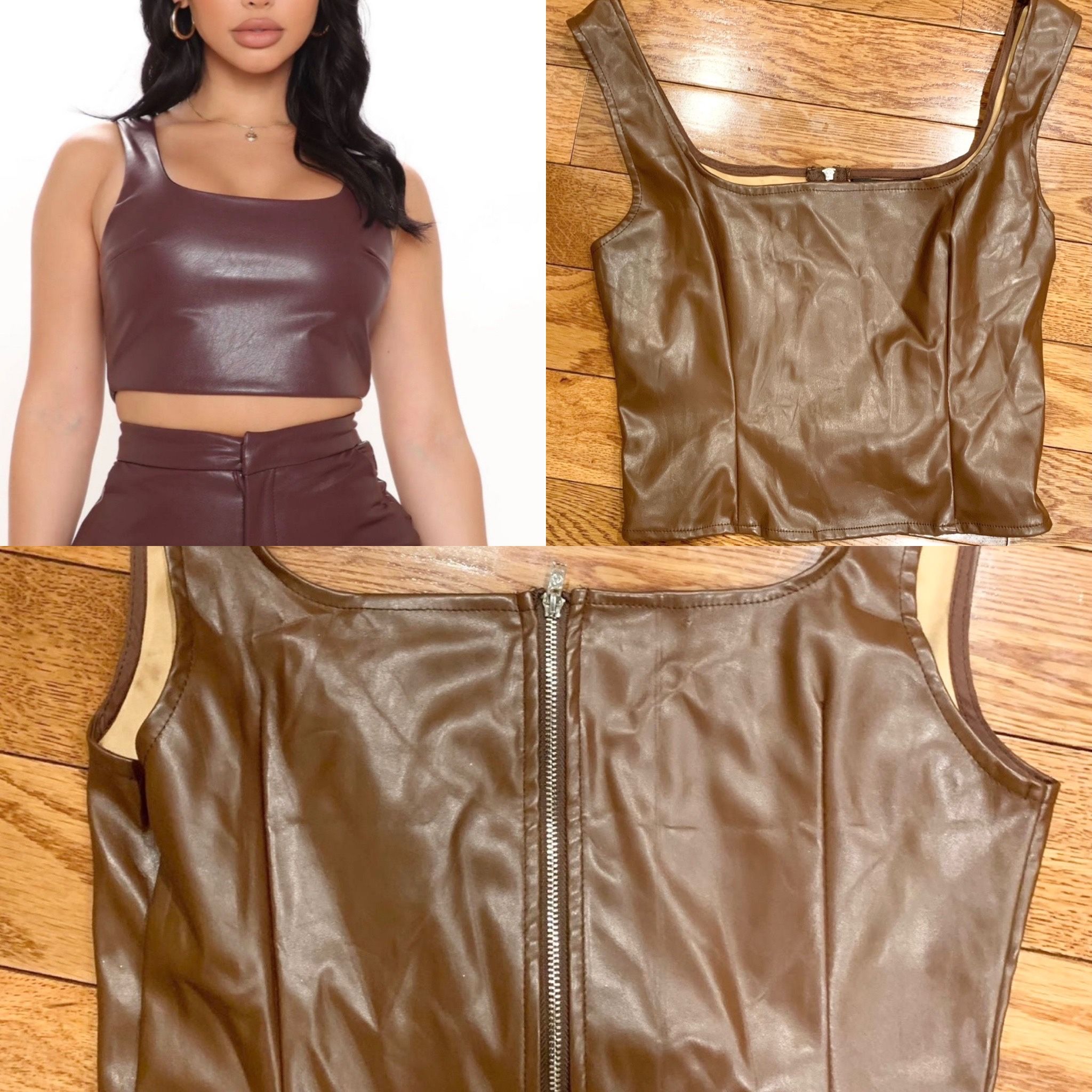 SHein Leather Brown Corset crop TOP with back zipper size M