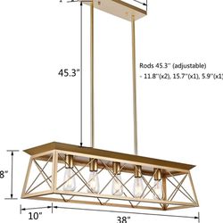 Farmhouse Rectangular Chandeliers for Kitchen Island, 5-Lights 