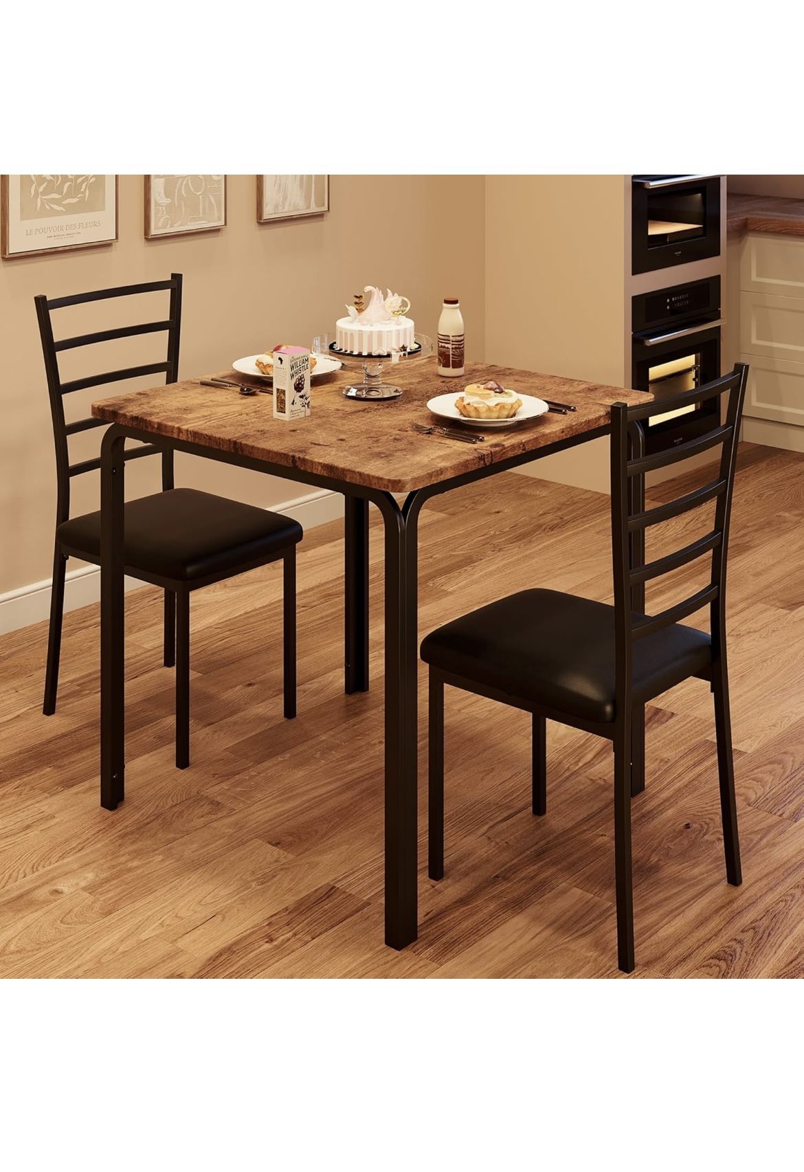 Dining Table for 2, Small Square kitchen Dinner Table Set for 2,Space Saving Wood Modern Dinette With Upholstered,Dining Room Furniture for Breakfast
