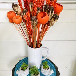 Pier One Vase & Wooden Orange Flowers