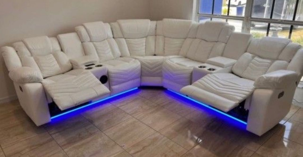 White Sectional Sofa Recliner NEW Led Lights