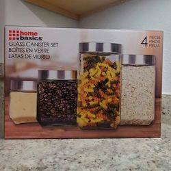 New! Home Basics Glass Canister Set 4pc