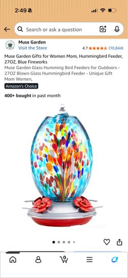 Muse Garden Hand-Blown Glass Hummingbird Feeder – NEW – $15