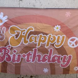 Happy Birthday Hippy Banner Backdrop
