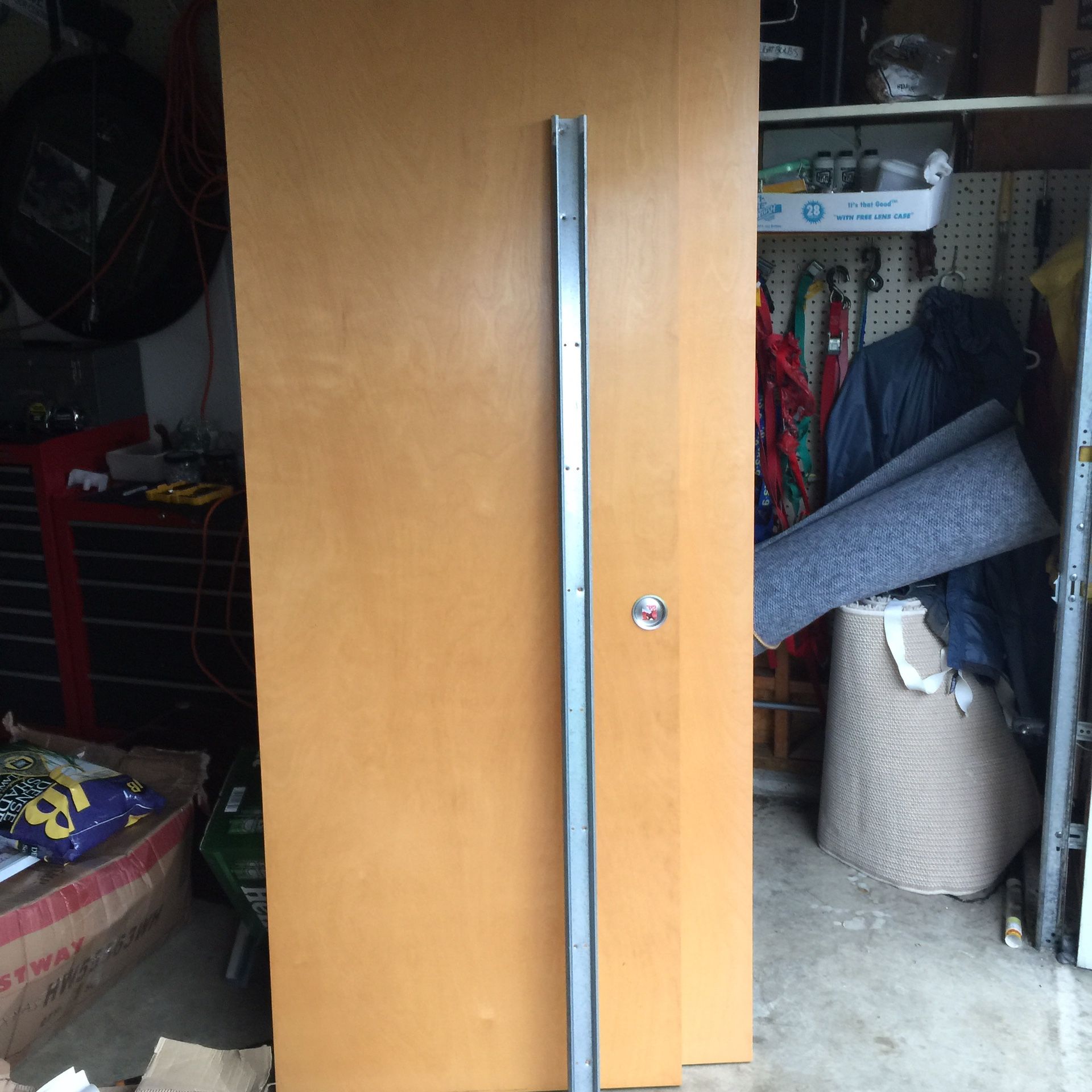 Sliding closet doors. Maple 2 sets. -30 x 80 The other set is 36 x 80. Mounting track hardware included. Normal wear in great shape.