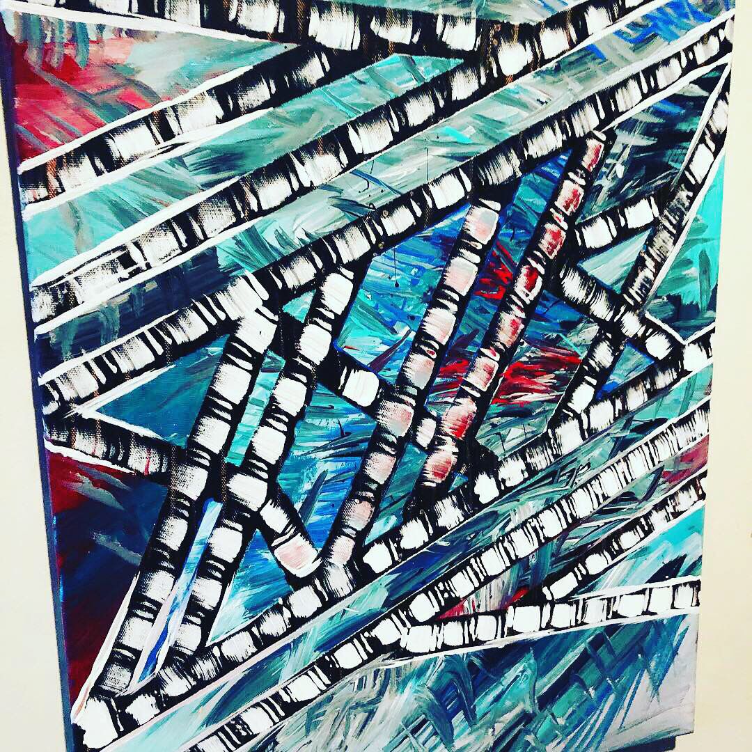 "Aquatic bamboo "18x 24 abstract art