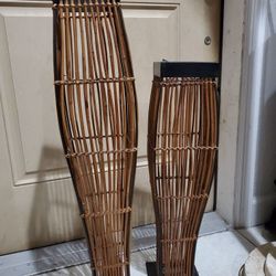 2 bamboo type candle holders