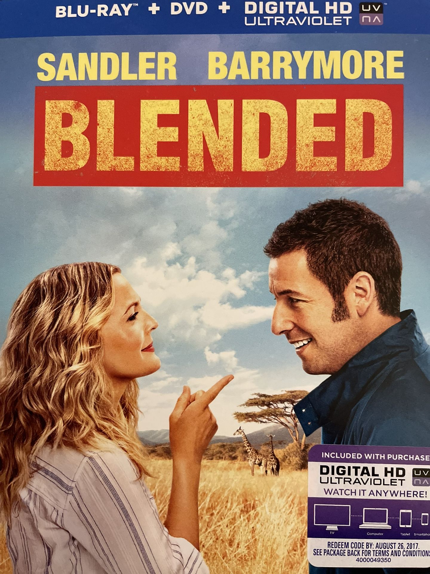 BLENDED (Blu-Ray + DVD + Digital-2014) Bella Thorne + Adam Sandler