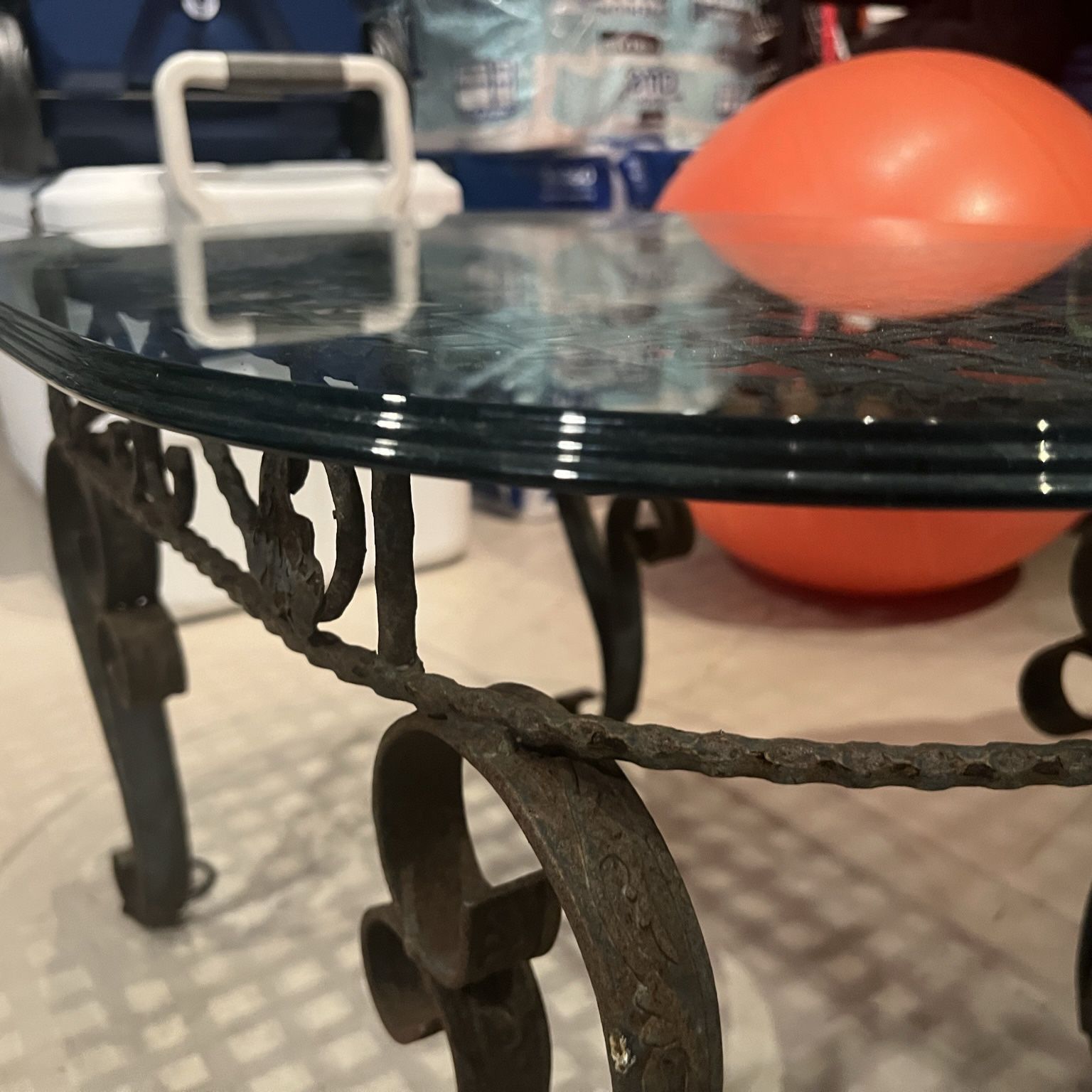 Metal End Table With Beveled Tempered Glass  Top
