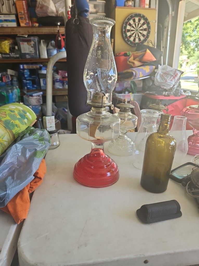 Large Red Based Oil Lamp