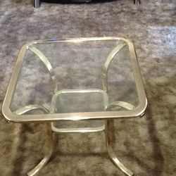 Brass End Table With Glass