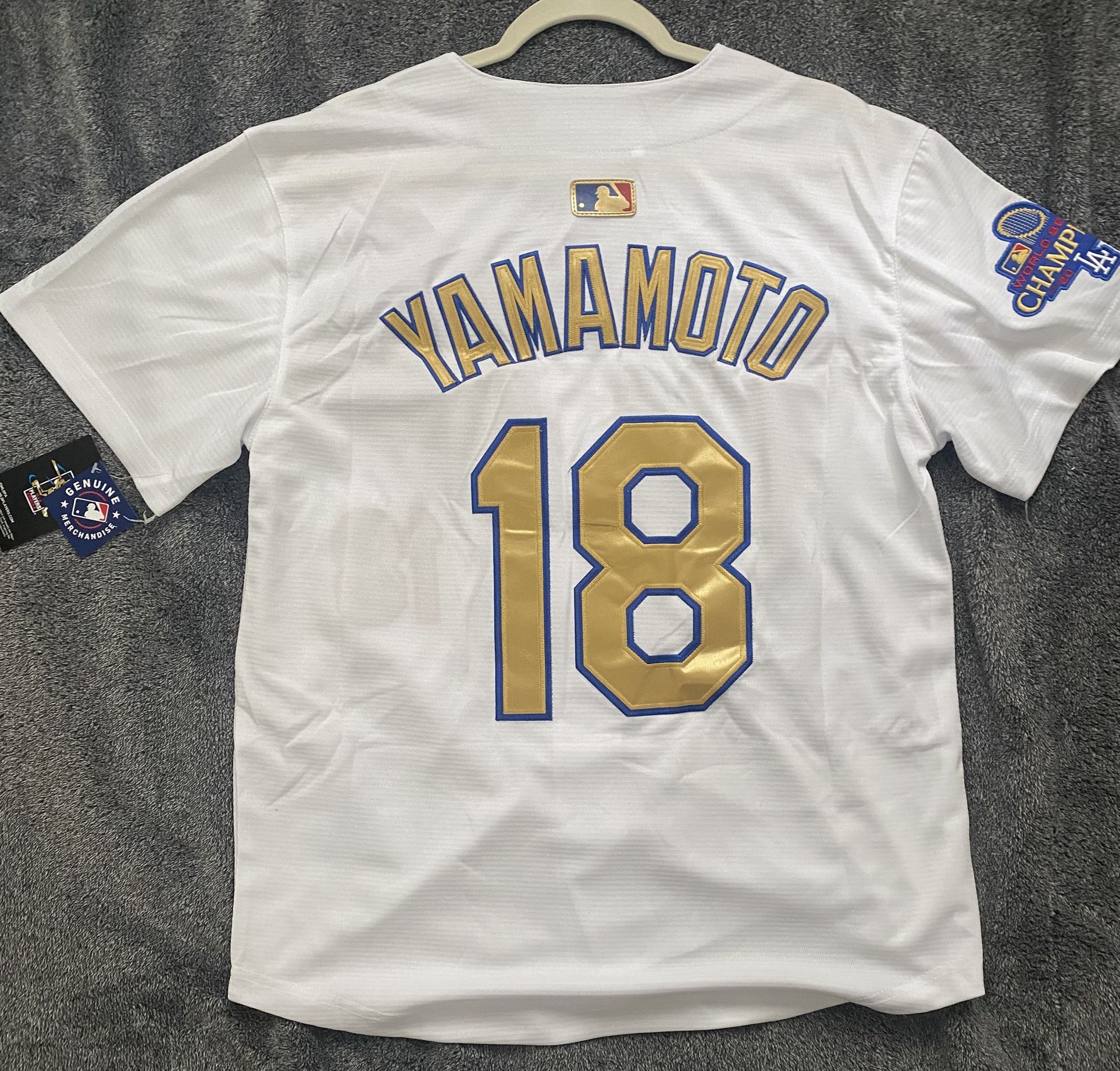 White Gold Stitched Los Angeles Dodgers Yoshinobu Yamamoto Championship Jersey
