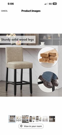26'' Faux Leather Bar Stools, Modern Upholstered Bar Height Bar Chairs, Soild Wood Legs Barstools with Back, Beige   99 &50