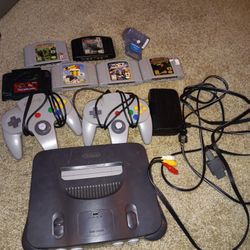 Nintendo 64 Complete 2 Remotes  1 Tremorpak 5 Games 1 Gameshark