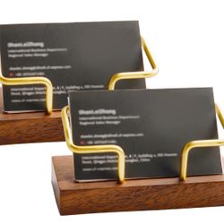 Wood And Gold Finish Business Card Holder For Desktop