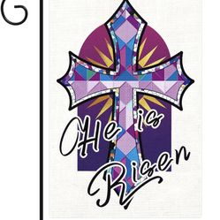 Heyfibro Easter Jesus Garden Flag 12 x 18 Inch BurlapVertical Double Sided Burlap Flags He Is Risen Cross Religious Garden Yard Banners for Outside Ch