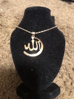 14 kt gold plated cz diamond pendant necklace religion Islam Muslim