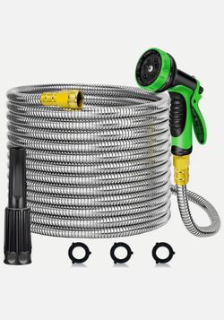 100ft Stainless Steel Garden Water Hose with 2 Sprayer’s