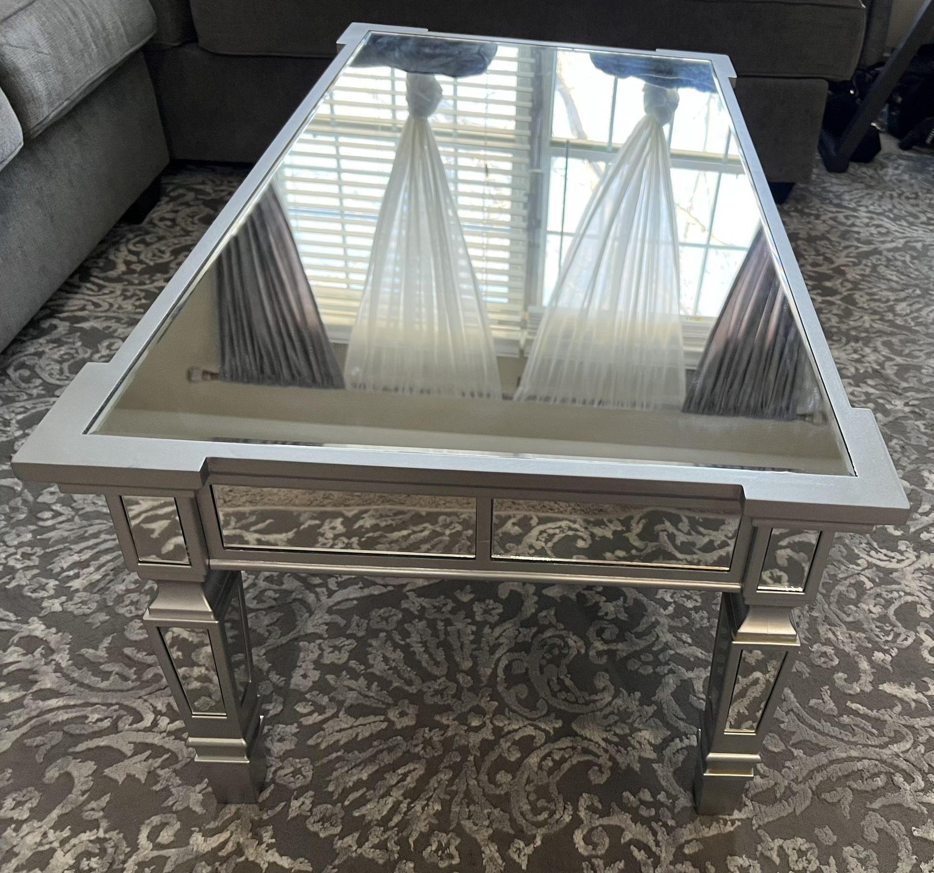 faux wood mirror table 