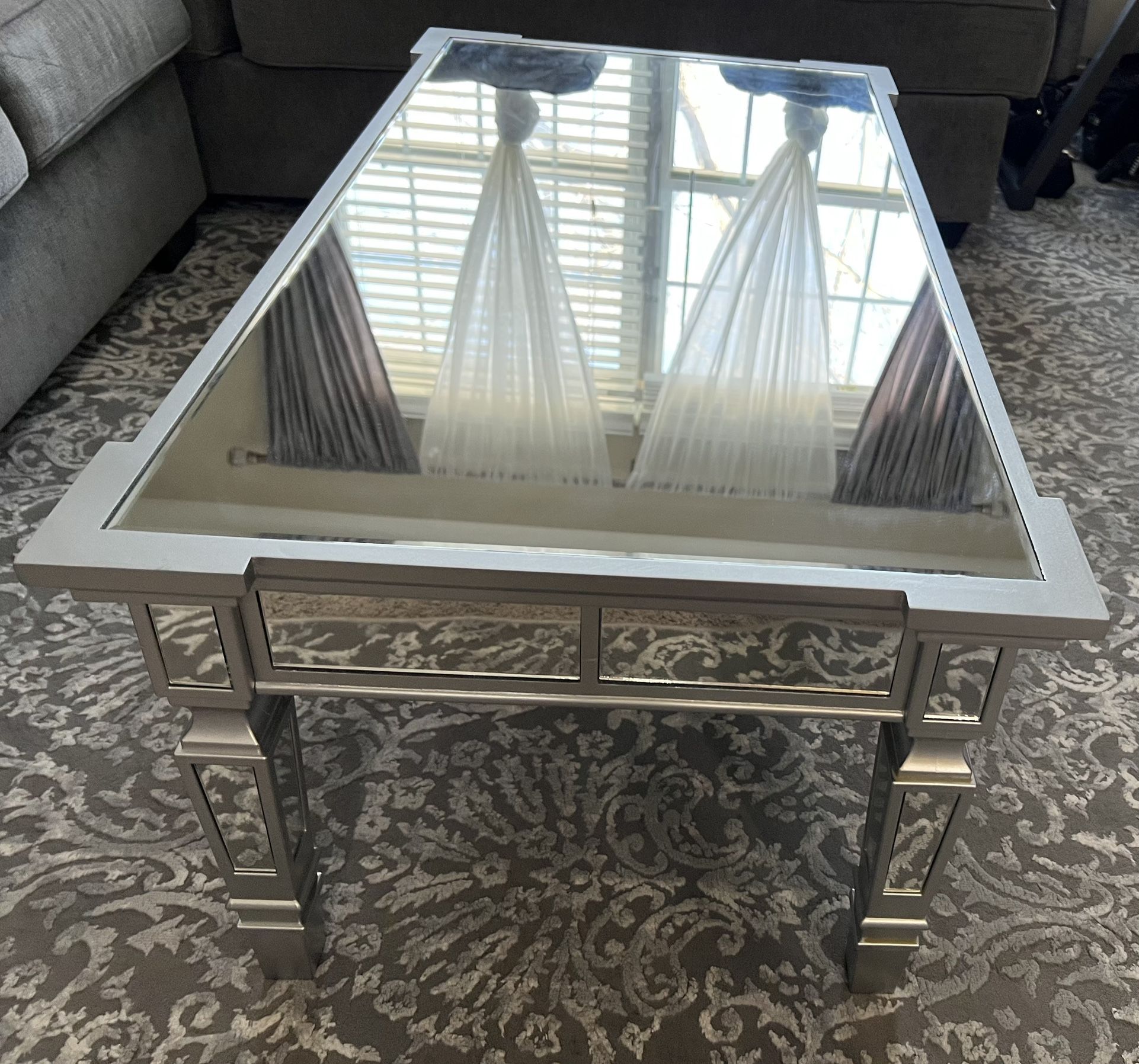 faux wood mirror table