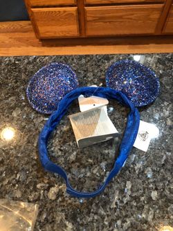 Disney Youth Mickey Mouse Ears Shiny Blue  Adjustable headband with Velcro.  Brand new with tags.  Smoke free home