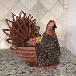Pine Cone And Tin Thanksgiving Turkey Decoration