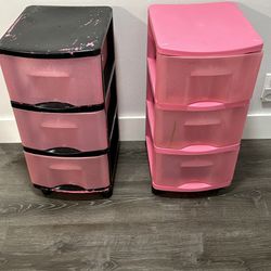 Pink Plastic Drawers W Wheels 