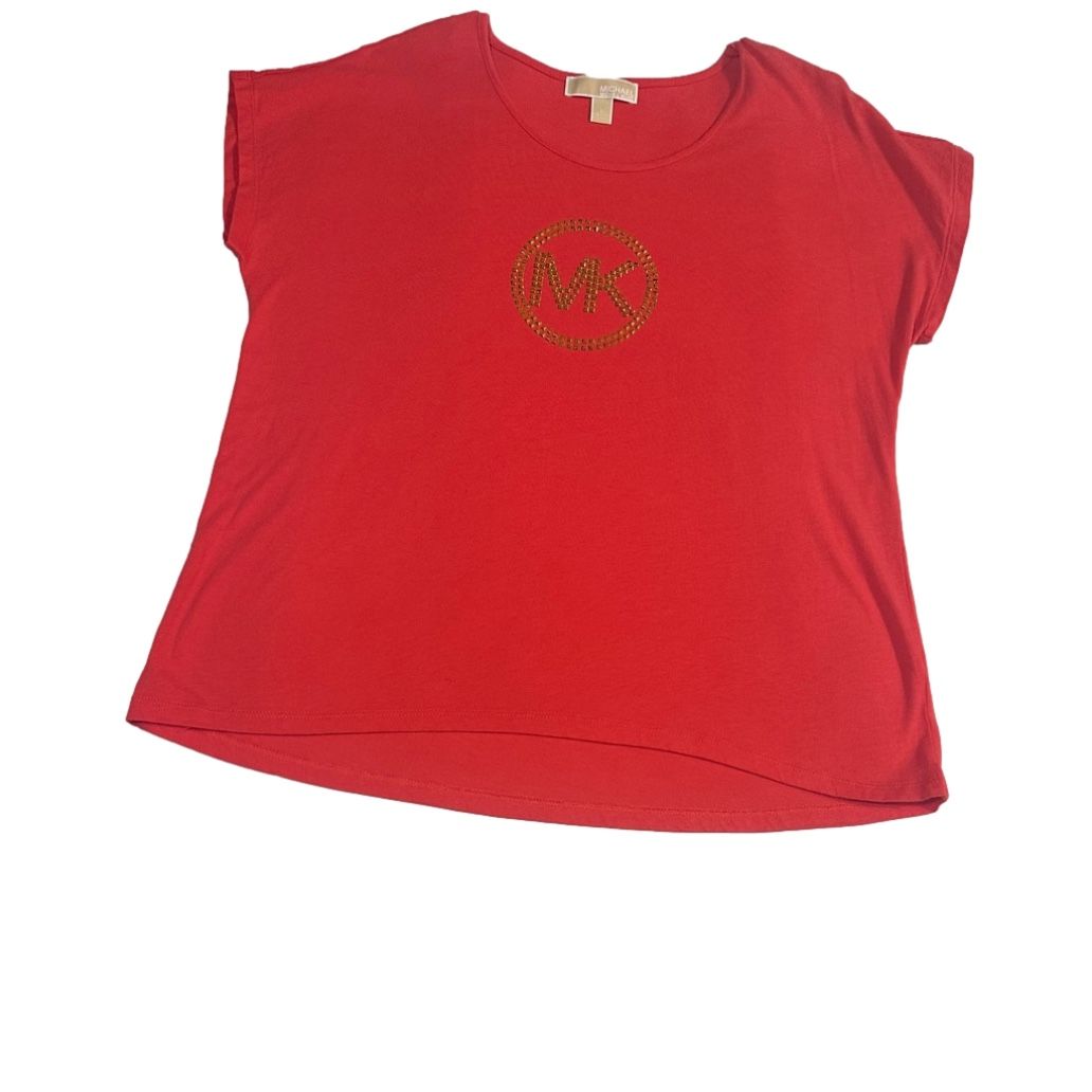 Michael Kors Coral Casual Shirt Gold Studded Logo Large