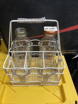 Vintage White Metal Milk Bottle Carrier