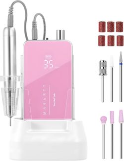 Nail Drill Professional, 35,000RPM Rechargeable Electric Nail File for Acrylic & Gel Removal, 60W Brushless Motor, 2-in-1 Desktop & Portable, LCD Disp