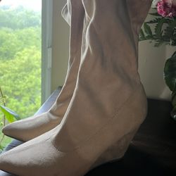 Fashion Nova Wedge Boots Nude