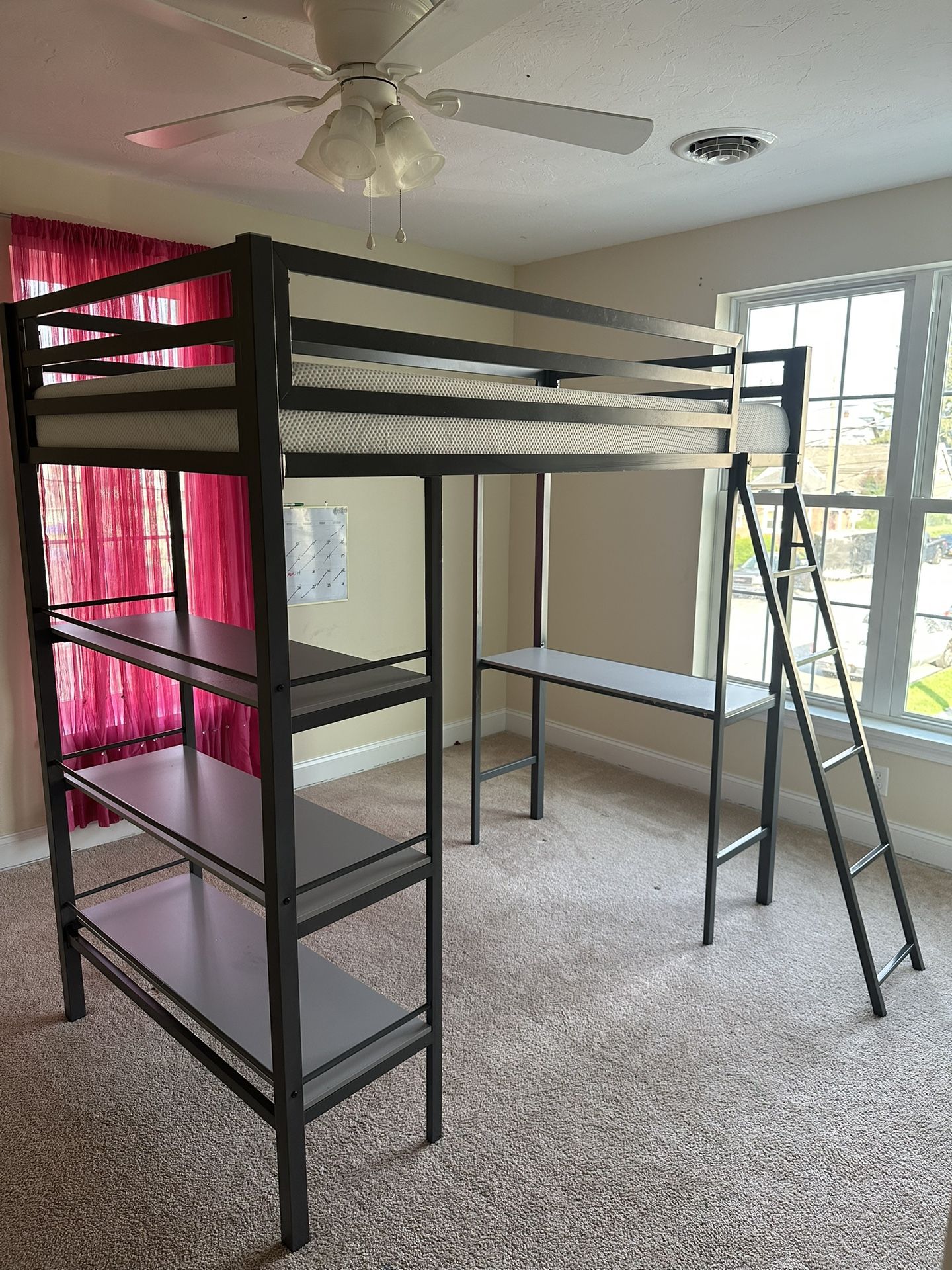 Nova Gunmetal Gray Metal Twin Loft Bed with Shelves