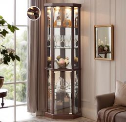 Assembled New 70" H Lighted Glass Display Cabinet,Corner Curio Showcase