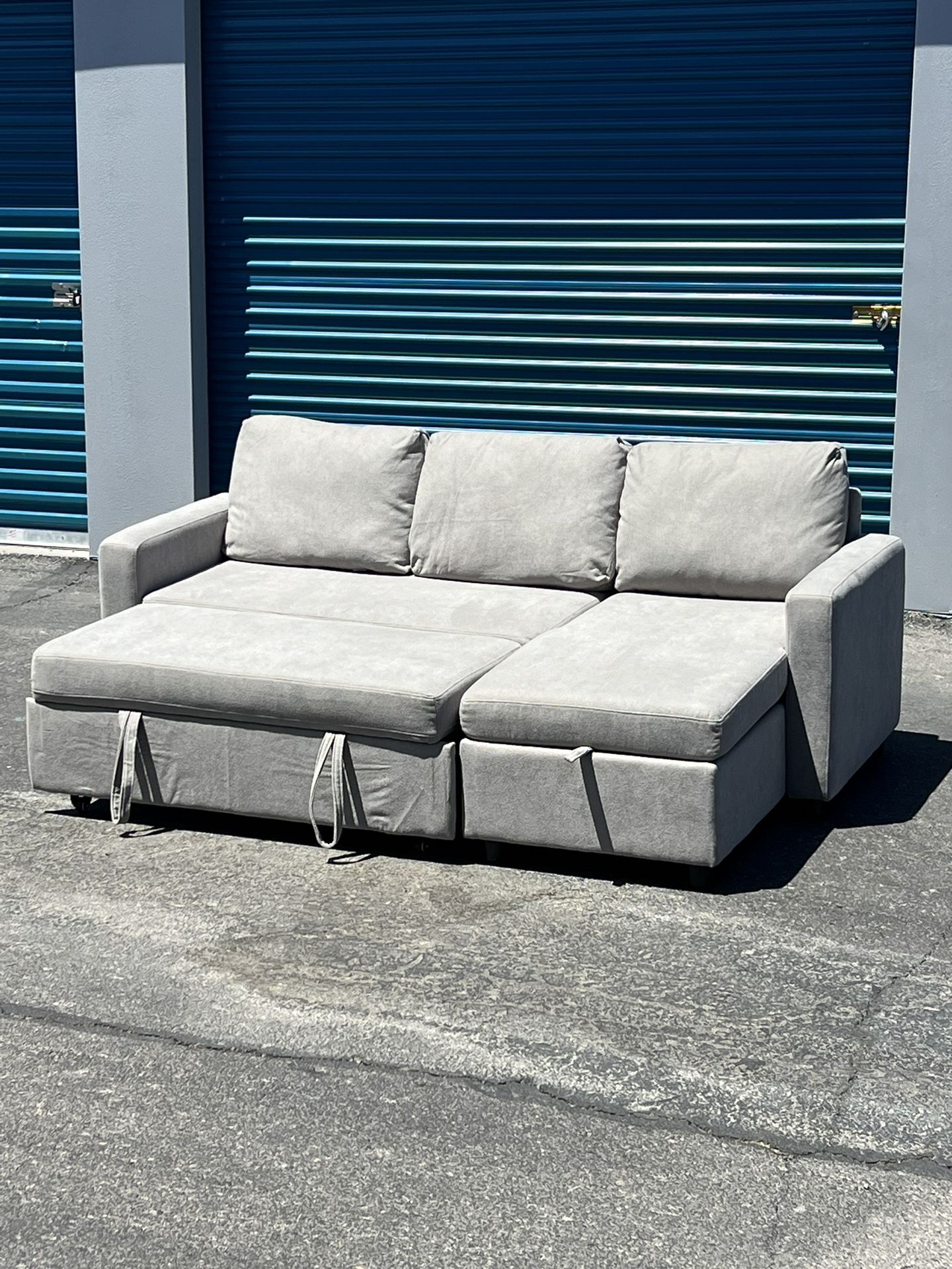 Gray Sectional Couch Sofa Pullout Bed Storage Chaise Sillones Furniture🌟 Free Delivery! 🚚💨