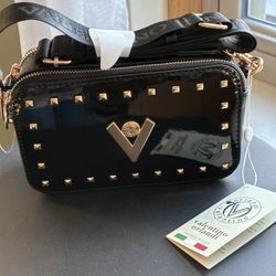Black Valentino Orlandi Purse  With Detachable Crossbody Strap And Gold Hardware 