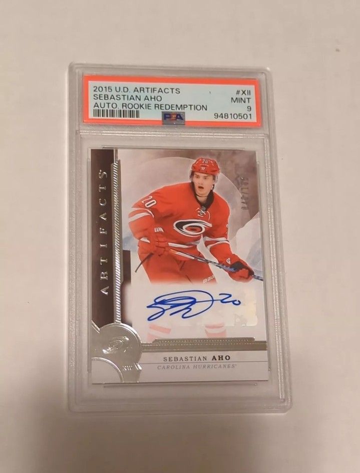 Sebastian Aho 2015 Upper Deck Artifacts Rookie Auto PSA 9 #XII 40/135