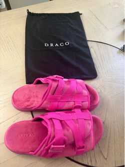 DRACO Pink Suede Crisscross Strap Slide Sandals - with bag